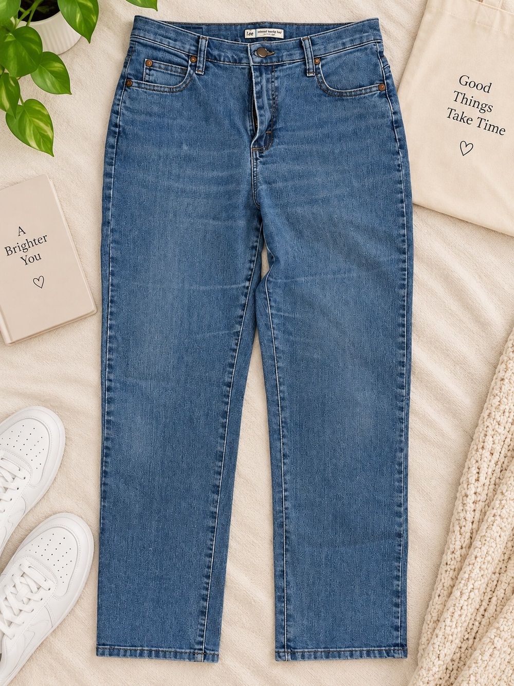 Lee Women’s Size 10 Medium Relaxed Straight Leg Blue Jeans Stretch Denim